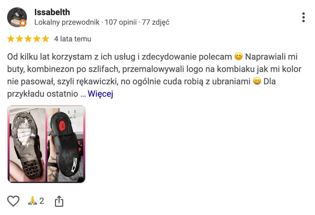 Opinia klienta o serwisie Robertozon w Google – 1