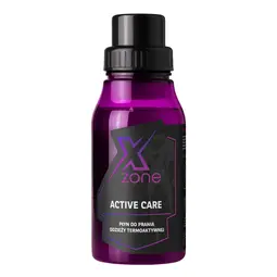 Xzone Active Care – butelka płynu do prania odzieży termoaktywnej, kolor fioletowy z czarną etykietą.