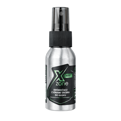 Xzone Mint – odświeżacz do kasku motocyklowego z jonami srebra, aluminiowa butelka z atomizerem